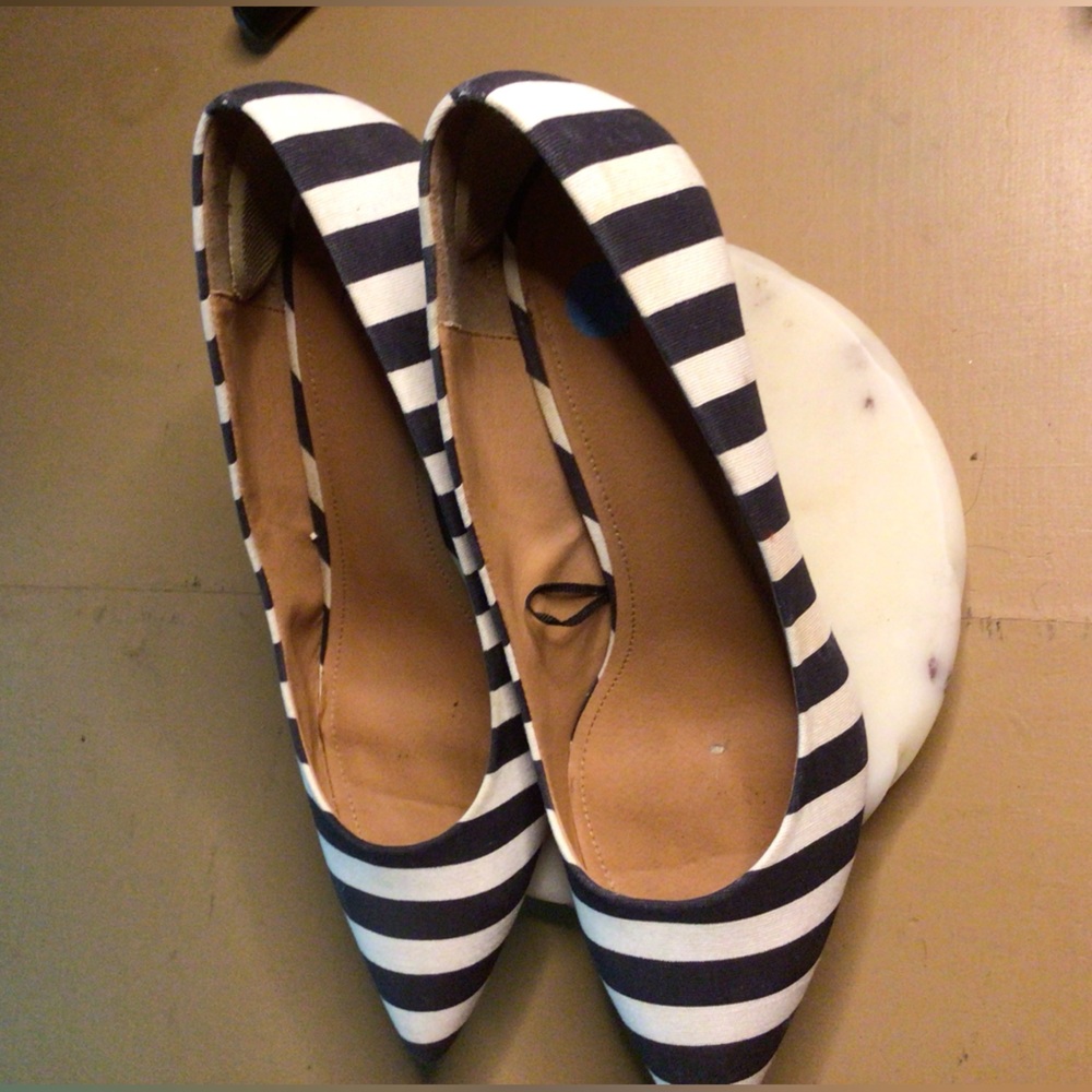 H&M Navy and White Striped Kitten Heels